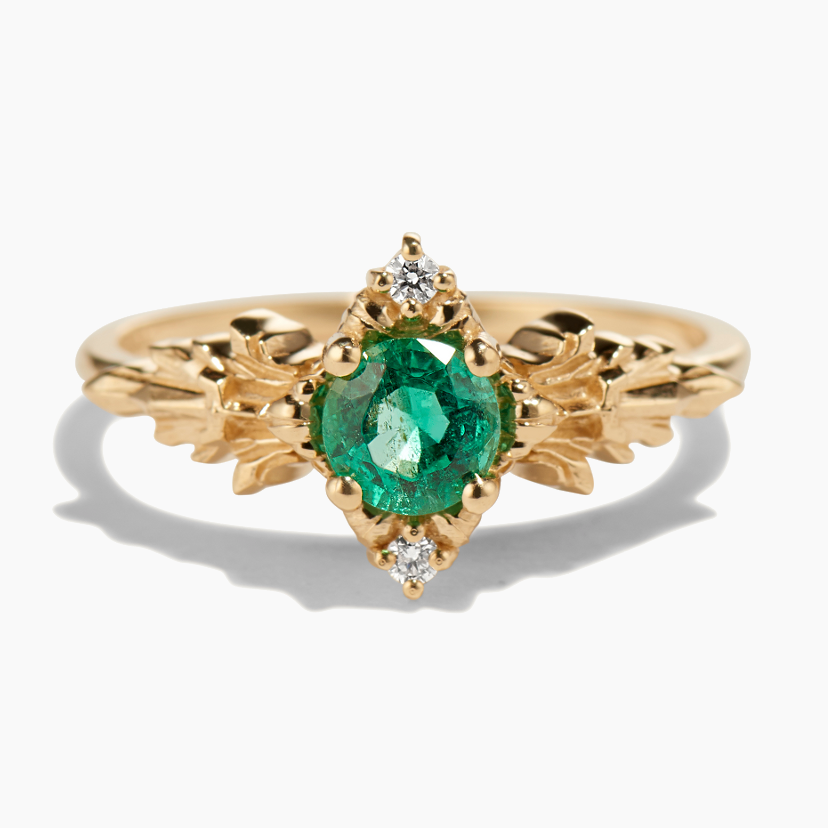 Soulbound NYC-Bague " SPIRITUAL STONE OF THE FOREST ", or jaune, émeraude,diamants