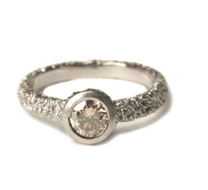 Welfe-Bague "SUNKEN SOLITAIRE", or blanc, diamant champagne