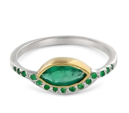  Ellie Air Jewellery-Bague "May Emerald", or jaune et blanc, émeraudes 